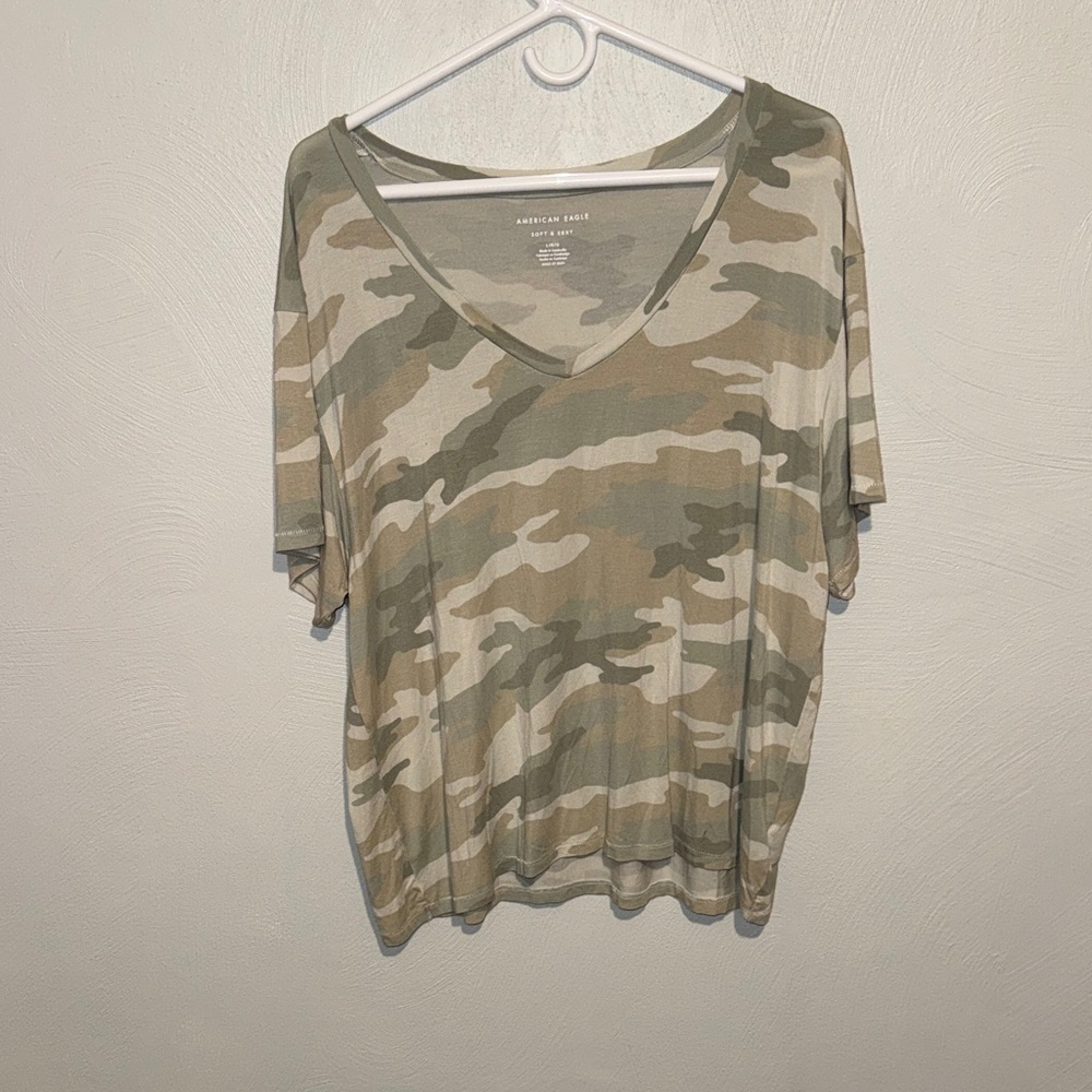 American Eagle Outfitters Camo V-Neck Tee